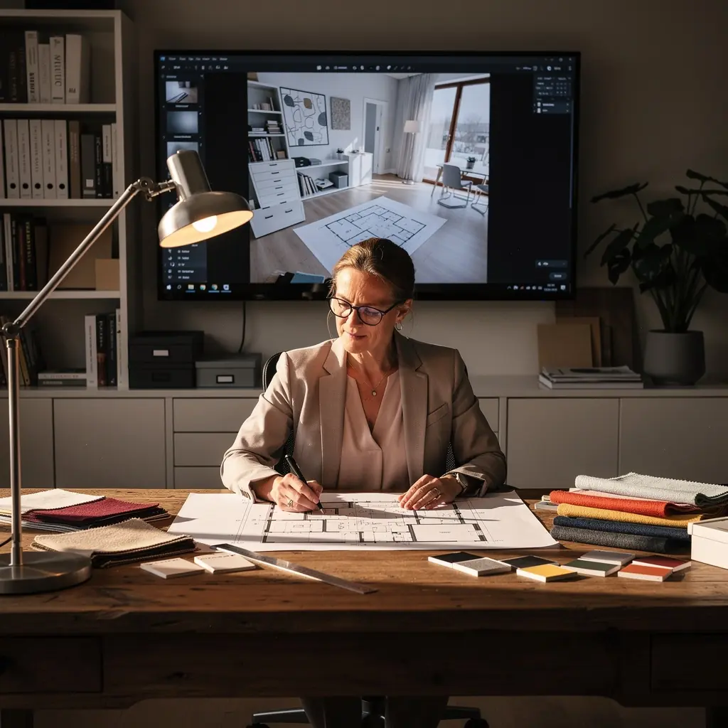 Ein Arbeitszimmer mit ergonomischen Möbeln und inspirierender Dekoration.